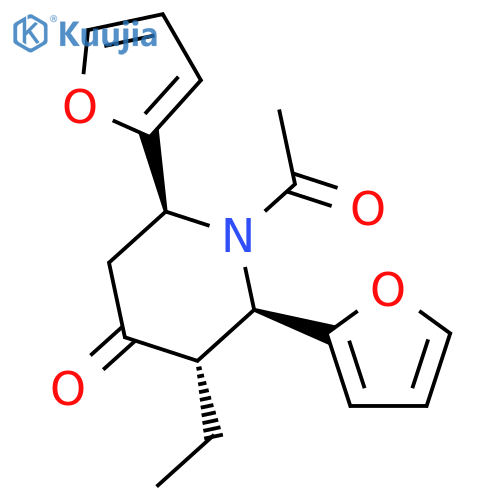 4-Piperidinone, 1-acetyl-3-ethyl-2,6-di-2-furanyl-, (2R,3S,6S)-rel- structure