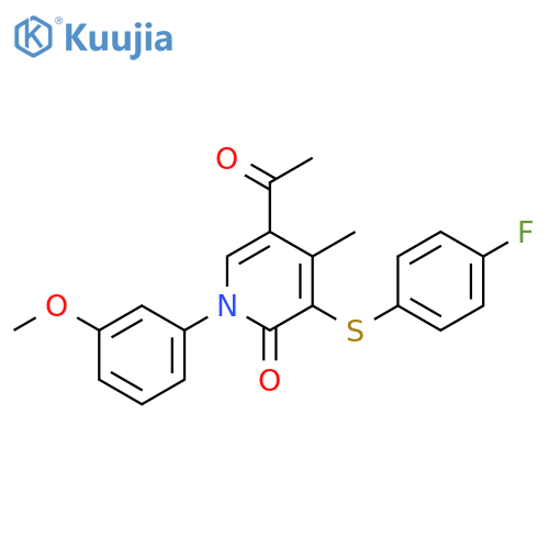 2(1H)-Pyridinone, 5-acetyl-3-[(4-fluorophenyl)thio]-1-(3-methoxyphenyl)-4-methyl- structure