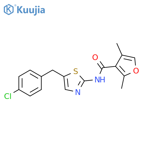 N-{5-(4-chlorophenyl)methyl-1,3-thiazol-2-yl}-2,4-dimethylfuran-3-carboxamide structure