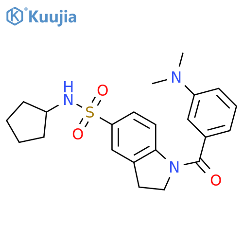 N-cyclopentyl-1-[3-(dimethylamino)benzoyl]-2,3-dihydroindole-5-sulfonamide structure