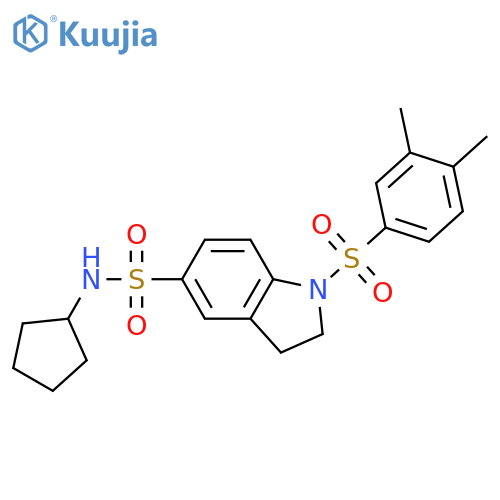 N-cyclopentyl-1-(3,4-dimethylbenzenesulfonyl)-2,3-dihydro-1H-indole-5-sulfonamide structure