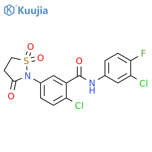 2-chloro-N-(3-chloro-4-fluorophenyl)-5-(1,1,3-trioxo-1lambda6,2-thiazolidin-2-yl)benzamide structure