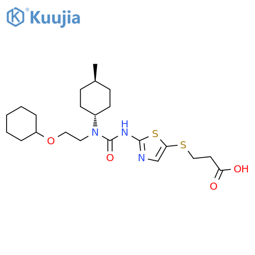Propanoic acid, 3-[[2-[[[[2-(cyclohexyloxy)ethyl](trans-4-methylcyclohexyl)amino]carbonyl]amino]-5-thiazolyl]thio]- structure