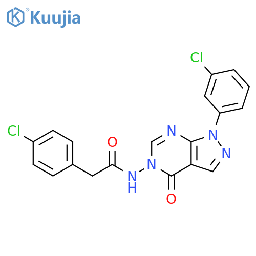 2-(4-chlorophenyl)-N-1-(3-chlorophenyl)-4-oxo-1H,4H,5H-pyrazolo3,4-dpyrimidin-5-ylacetamide structure