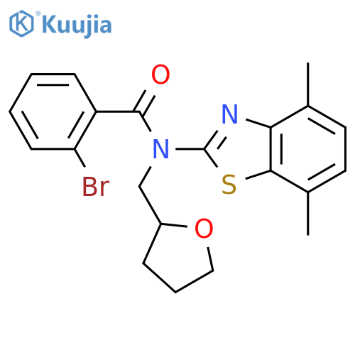 2-bromo-N-(4,7-dimethyl-1,3-benzothiazol-2-yl)-N-(oxolan-2-yl)methylbenzamide structure
