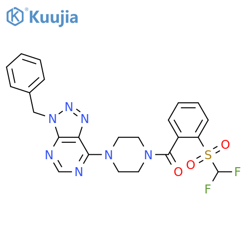 1-{3-benzyl-3H-1,2,3triazolo4,5-dpyrimidin-7-yl}-4-(2-difluoromethanesulfonylbenzoyl)piperazine structure