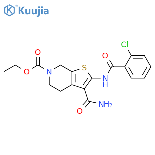 ethyl 3-carbamoyl-2-(2-chlorobenzamido)-4H,5H,6H,7H-thieno2,3-cpyridine-6-carboxylate structure