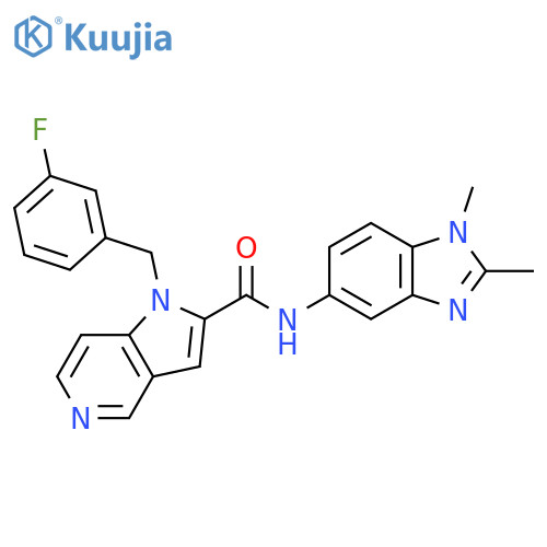 N-(1,2-Dimethylbenzimidazol-5-yl)-1-[(3-fluorophenyl)methyl]pyrrolo[3,2-c]pyridine-2-carboxamide structure