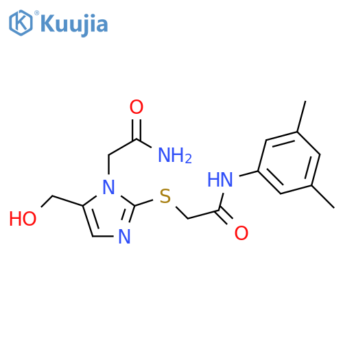 2-{1-(carbamoylmethyl)-5-(hydroxymethyl)-1H-imidazol-2-ylsulfanyl}-N-(3,5-dimethylphenyl)acetamide structure