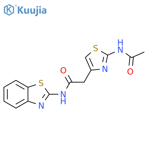 N-(1,3-benzothiazol-2-yl)-2-(2-acetamido-1,3-thiazol-4-yl)acetamide structure