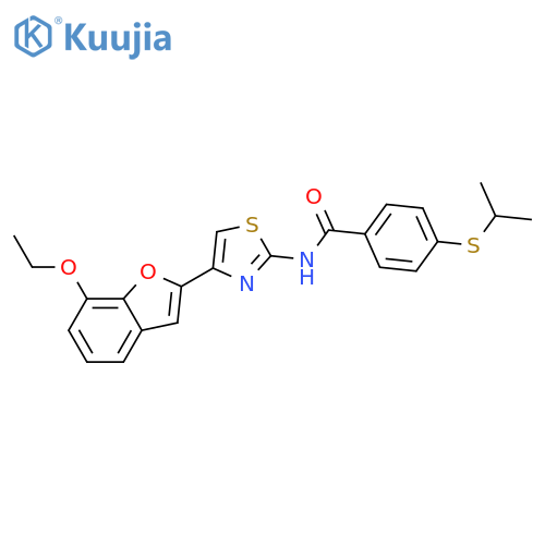 N-4-(7-ethoxy-1-benzofuran-2-yl)-1,3-thiazol-2-yl-4-(propan-2-ylsulfanyl)benzamide structure