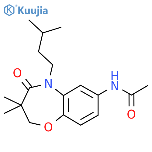 N-3,3-dimethyl-5-(3-methylbutyl)-4-oxo-2,3,4,5-tetrahydro-1,5-benzoxazepin-7-ylacetamide structure