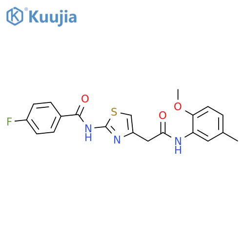 4-fluoro-N-(4-{(2-methoxy-5-methylphenyl)carbamoylmethyl}-1,3-thiazol-2-yl)benzamide structure