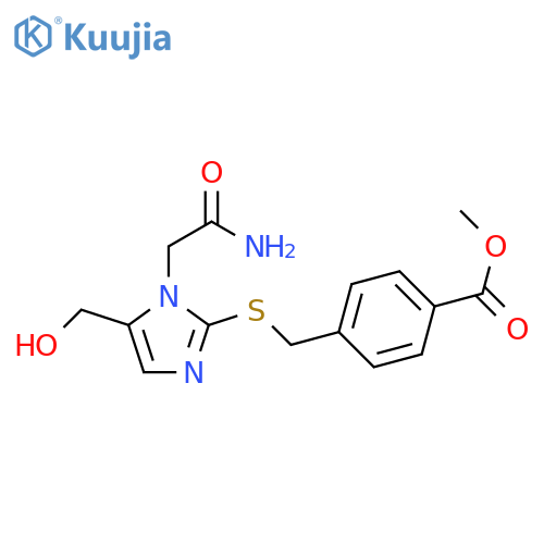 methyl 4-({1-(carbamoylmethyl)-5-(hydroxymethyl)-1H-imidazol-2-ylsulfanyl}methyl)benzoate structure