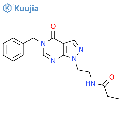 N-(2-{5-benzyl-4-oxo-1H,4H,5H-pyrazolo3,4-dpyrimidin-1-yl}ethyl)propanamide structure