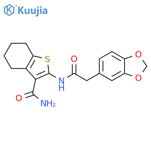 2-2-(2H-1,3-benzodioxol-5-yl)acetamido-4,5,6,7-tetrahydro-1-benzothiophene-3-carboxamide structure