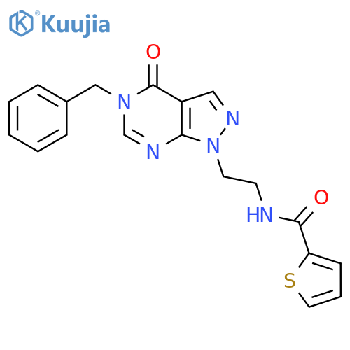 N-(2-{5-benzyl-4-oxo-1H,4H,5H-pyrazolo3,4-dpyrimidin-1-yl}ethyl)thiophene-2-carboxamide structure