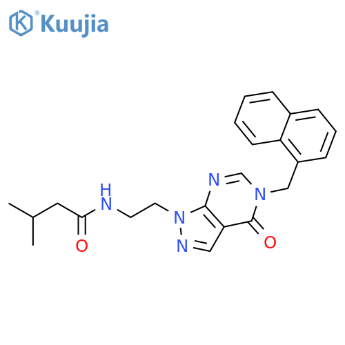 3-methyl-N-(2-{5-(naphthalen-1-yl)methyl-4-oxo-1H,4H,5H-pyrazolo3,4-dpyrimidin-1-yl}ethyl)butanamide structure