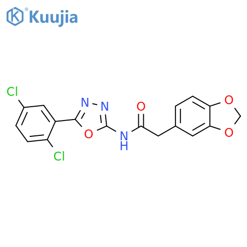 2-(2H-1,3-benzodioxol-5-yl)-N-5-(2,5-dichlorophenyl)-1,3,4-oxadiazol-2-ylacetamide structure