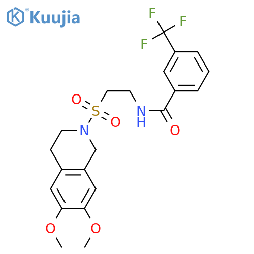 N-{2-(6,7-dimethoxy-1,2,3,4-tetrahydroisoquinolin-2-yl)sulfonylethyl}-3-(trifluoromethyl)benzamide structure