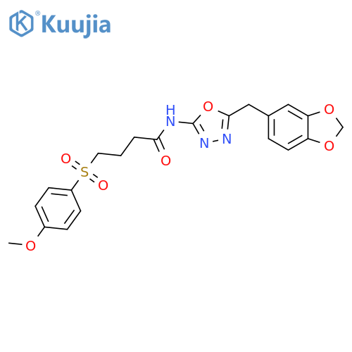 N-{5-(2H-1,3-benzodioxol-5-yl)methyl-1,3,4-oxadiazol-2-yl}-4-(4-methoxybenzenesulfonyl)butanamide structure