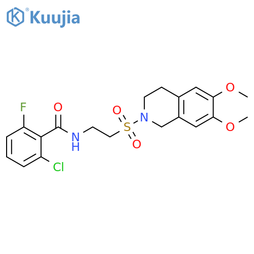 2-chloro-N-{2-(6,7-dimethoxy-1,2,3,4-tetrahydroisoquinolin-2-yl)sulfonylethyl}-6-fluorobenzamide structure