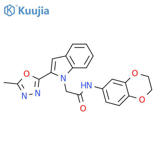 N-(2,3-dihydro-1,4-benzodioxin-6-yl)-2-2-(5-methyl-1,3,4-oxadiazol-2-yl)-1H-indol-1-ylacetamide structure