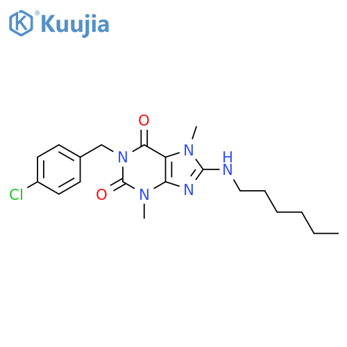 1-(4-chlorophenyl)methyl-8-(hexylamino)-3,7-dimethyl-2,3,6,7-tetrahydro-1H-purine-2,6-dione structure