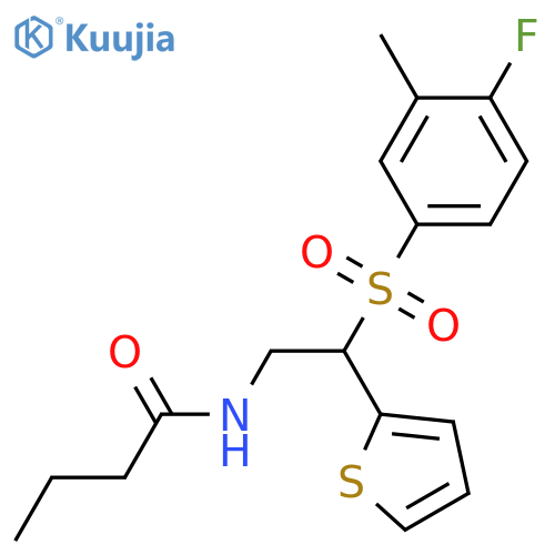 N-2-(4-fluoro-3-methylbenzenesulfonyl)-2-(thiophen-2-yl)ethylbutanamide structure