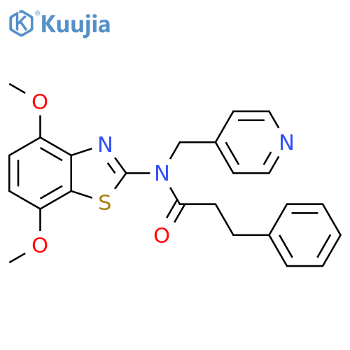 N-(4,7-dimethoxy-1,3-benzothiazol-2-yl)-3-phenyl-N-(pyridin-4-yl)methylpropanamide structure