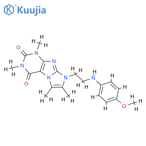 8-{2-(4-methoxyphenyl)aminoethyl}-1,3,6,7-tetramethyl-1H,2H,3H,4H,8H-imidazo1,2-gpurine-2,4-dione structure
