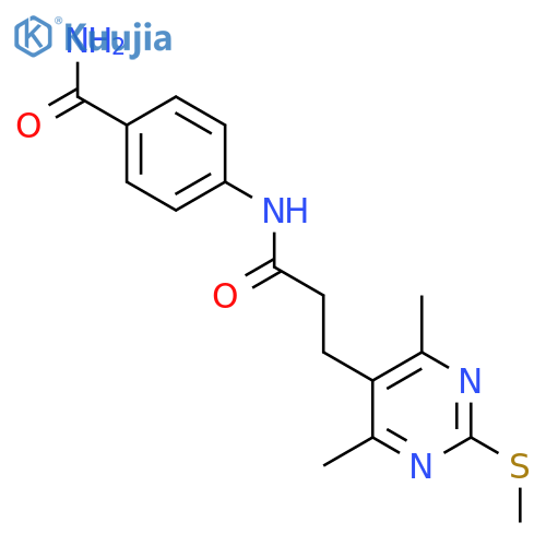 4-{3-[4,6-Dimethyl-2-(methylsulfanyl)pyrimidin-5-yl]propanamido}benzamide structure