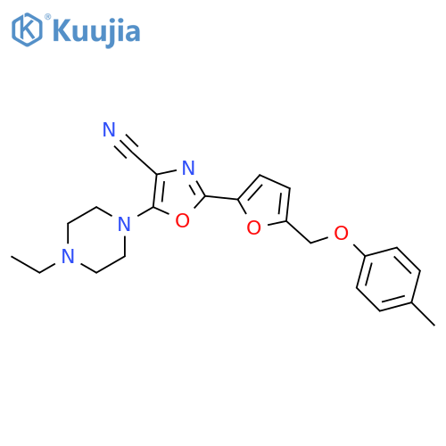 5-(4-ethylpiperazin-1-yl)-2-{5-(4-methylphenoxy)methylfuran-2-yl}-1,3-oxazole-4-carbonitrile structure