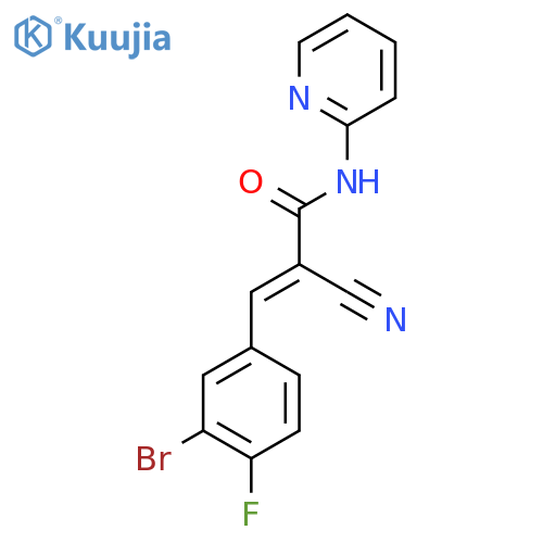 3-(3-bromo-4-fluorophenyl)-2-cyano-N-(pyridin-2-yl)prop-2-enamide structure