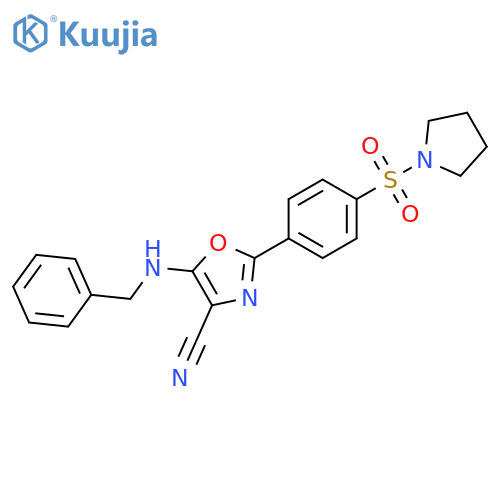 5-(benzylamino)-2-4-(pyrrolidine-1-sulfonyl)phenyl-1,3-oxazole-4-carbonitrile structure