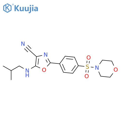 5-(2-methylpropyl)amino-2-4-(morpholine-4-sulfonyl)phenyl-1,3-oxazole-4-carbonitrile structure