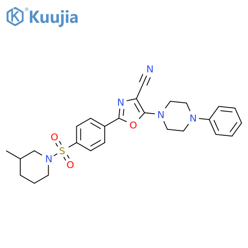 2-{4-(3-methylpiperidin-1-yl)sulfonylphenyl}-5-(4-phenylpiperazin-1-yl)-1,3-oxazole-4-carbonitrile structure