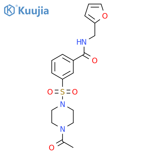 3-(4-acetylpiperazin-1-yl)sulfonyl-N-(furan-2-yl)methylbenzamide structure