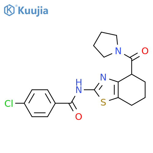 4-chloro-N-4-(pyrrolidine-1-carbonyl)-4,5,6,7-tetrahydro-1,3-benzothiazol-2-ylbenzamide structure