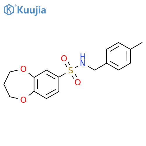 N-(4-methylphenyl)methyl-3,4-dihydro-2H-1,5-benzodioxepine-7-sulfonamide structure