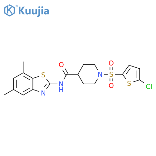 1-(5-chlorothiophen-2-yl)sulfonyl-N-(5,7-dimethyl-1,3-benzothiazol-2-yl)piperidine-4-carboxamide structure
