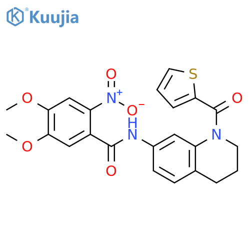 4,5-dimethoxy-2-nitro-N-1-(thiophene-2-carbonyl)-1,2,3,4-tetrahydroquinolin-7-ylbenzamide structure