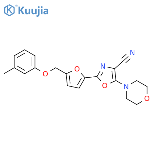 2-{5-(3-methylphenoxy)methylfuran-2-yl}-5-(morpholin-4-yl)-1,3-oxazole-4-carbonitrile structure