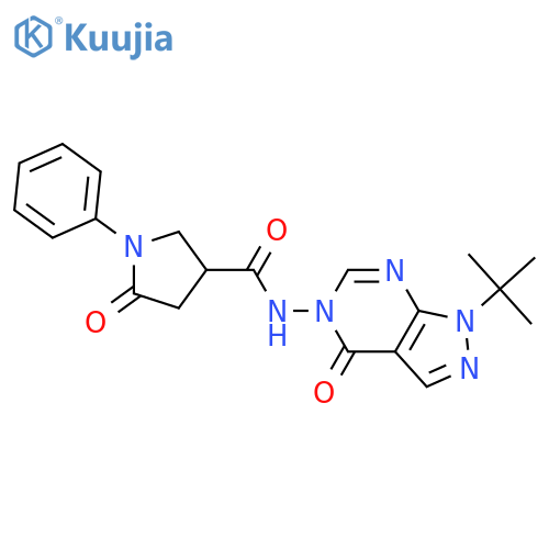 N-{1-tert-butyl-4-oxo-1H,4H,5H-pyrazolo3,4-dpyrimidin-5-yl}-5-oxo-1-phenylpyrrolidine-3-carboxamide structure