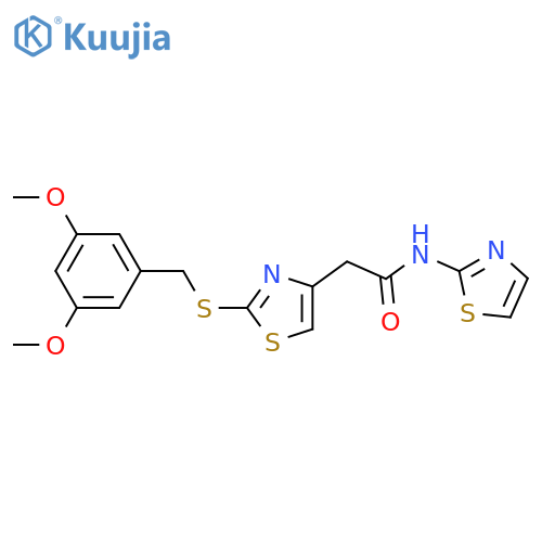 2-(2-{(3,5-dimethoxyphenyl)methylsulfanyl}-1,3-thiazol-4-yl)-N-(1,3-thiazol-2-yl)acetamide structure
