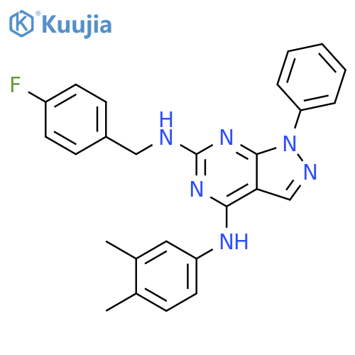 N4-(3,4-dimethylphenyl)-N6-(4-fluorophenyl)methyl-1-phenyl-1H-pyrazolo3,4-dpyrimidine-4,6-diamine structure