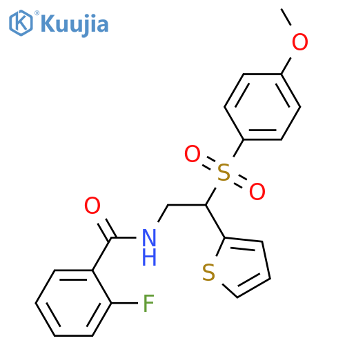 2-fluoro-N-2-(4-methoxybenzenesulfonyl)-2-(thiophen-2-yl)ethylbenzamide structure