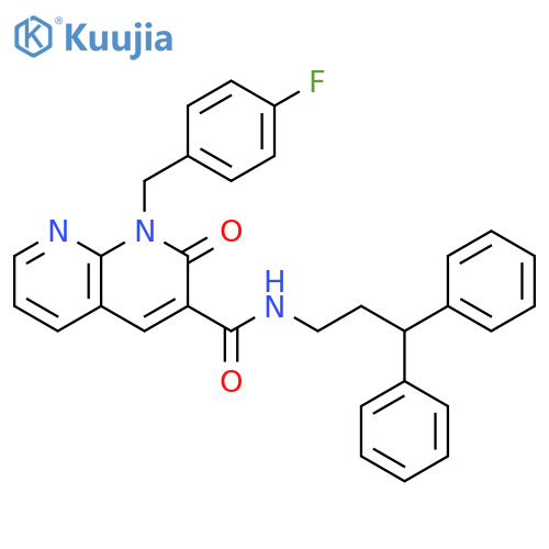N-(3,3-diphenylpropyl)-1-(4-fluorophenyl)methyl-2-oxo-1,2-dihydro-1,8-naphthyridine-3-carboxamide structure