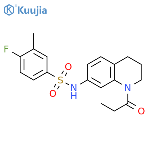 4-fluoro-3-methyl-N-(1-propanoyl-1,2,3,4-tetrahydroquinolin-7-yl)benzene-1-sulfonamide structure