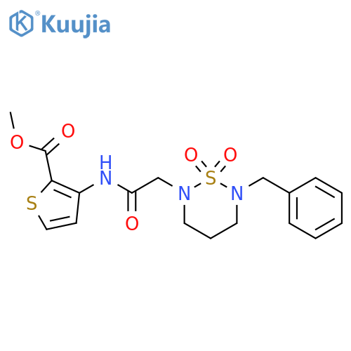 methyl 3-2-(6-benzyl-1,1-dioxo-1lambda6,2,6-thiadiazinan-2-yl)acetamidothiophene-2-carboxylate structure